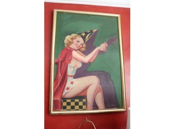 Vintage Oil On Canvas Painting “Hand Shadow Puppeteer” Signed Listed Pin-Up Painter Peter Driben In Frame