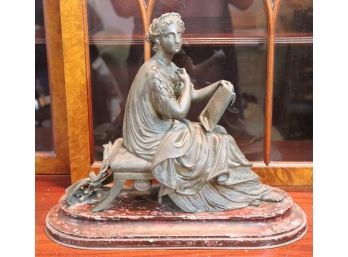 Vintage Bronze “Lady Reading On Bench” Sculpture