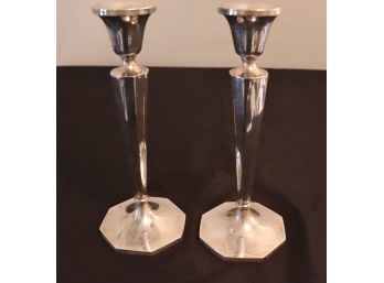 Pair Of Vintage B&M Weighted Sterling Silver “Art Deco Style” Candlesticks