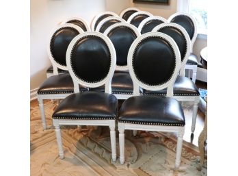 Great Quality Set Of 12 Louis XVI Style Black Leather Dining Chairs
