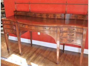 Vintage Baker “Federal Style” Mahogany Sideboard With Inlaid Wood & Brass Rail/Handles