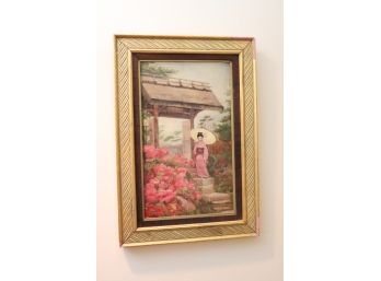 Vintage Oil On Board Painting Signed Theodore Wores “Geisha In Garden”