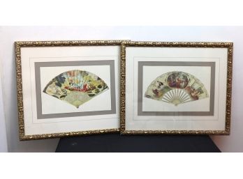 Vintage Pair Of Huffman Koos Fan Prints In Gilded Frames
