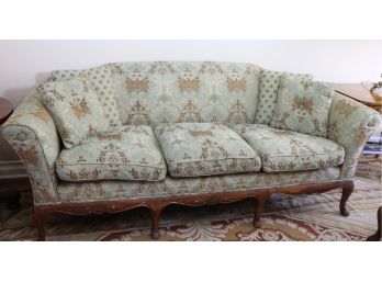 1930s Vintage Wood Frame 3 Seat Down Filled Cushion Sofa