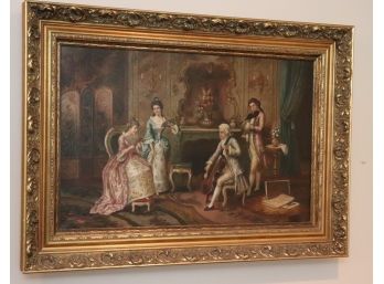 Vintage Oil On Canvas Painting Signed H. Pinggermo? “Italian Rococo Period Parlor Scene”