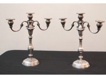 Pair Of Vintage Gorham Weighted 3 Arm Sterling Silver Candlesticks