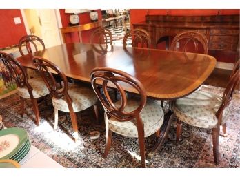 Vintage Baker Dining Table With Expandable Banded Mahogany Top