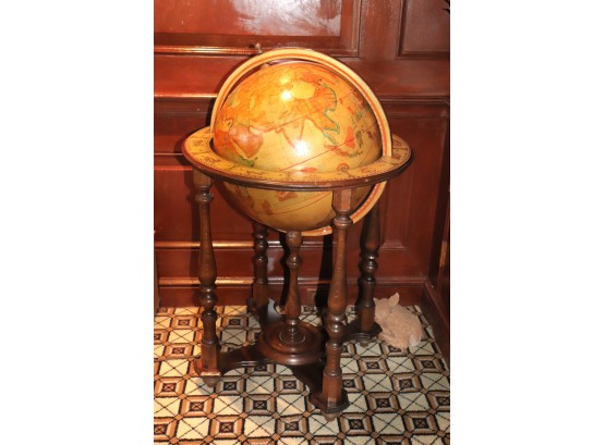 Continental Decorative Globe On 5 Turned Leg Floor Stand With Casters