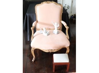 Louis XVI Style Carved Suede Armchair & Accessories