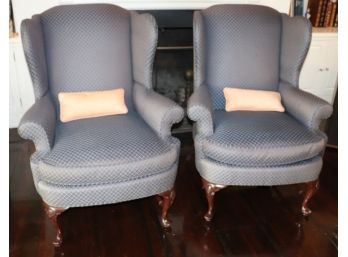 Pair Of Vintage North Hickory Furniture Company Queen Anne Wing Back Chairs