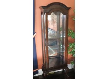 Vintage Queen Anne Style Mirrored Back & Light Curio Cabinet With Faux Ficus Tree
