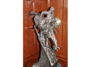 “Mountain Man” Marked Copyright By Frederic Remington Bronze Sculpture On Green Veined Marble Base