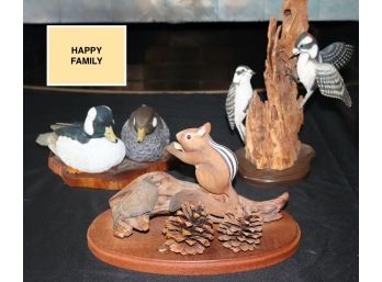 Collection Of Signed Hand Carved & Painted Nature Lover Scenes