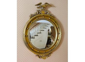 Gilded Convex Bulls Eye Wall Mirror With American Eagle Crest