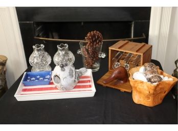 Assortment Of Crystal, Wood And Ceramic Tabletop Items