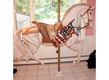 Custom Carved Galloping Carousel Horse With Carved American Details