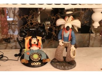 Goofy Touch-Tone Telephone And  Wile E. Coyote Ceramic Figurine