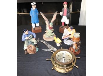 Seth Thomas Brass Ship Wheel Clock And Nautical Accessories