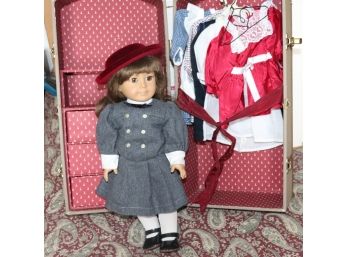 Vintage American Girl Doll With Steamer Wardrobe Trunk