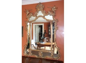 Vintage Ornate And Intricate Gilded Carved Wall Mirror With Inflight Swans & Scrolled Work