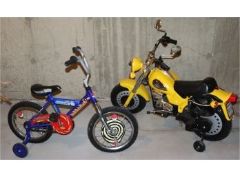 Childs Pikachu Bike With Training Wheels And Peg Perego Battery Powered Yellow Motorcycle