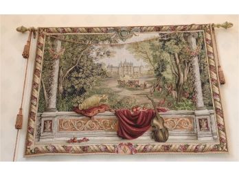Vintage French Louis XIV Style Verdure Au Chateau Wall Hanging Tapestry