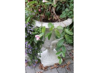 Cement Planter Urn With Handles & Mix Of Perennial And Annual Flowers  
