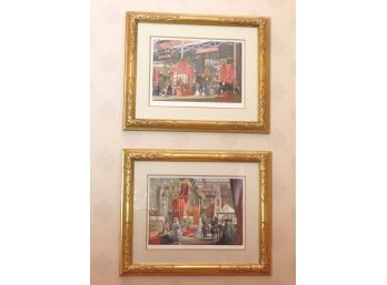 Pair Of Antique “Great Exhibition 1851” Lithograph Prints In Gilded Frames