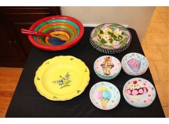 Lot Of Hand Painted Serving Pieces Includes: Tiffany, Droll, Este Ceramiche
