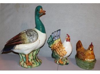 Lot Of Ceramic Duck & Roosters