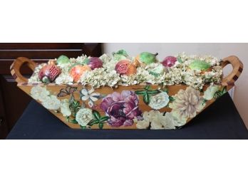 MacKenzie Childs Style Hand Painted Floral Wooden Basket Signed Twillery With Arts Italica Faux Fruit