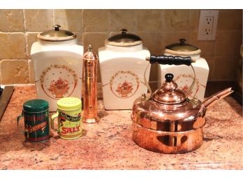 Hand Painted Canister Set With Copper Kitchen Accessories