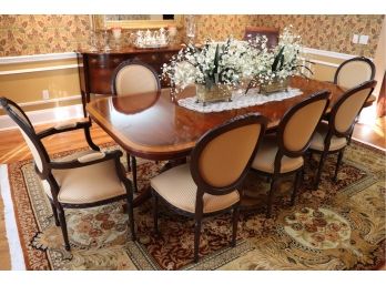 Exquisite ARDLEY HALL Banded Mahogany Expandable Dining Table With 8 Louis XVI Style Dining Chairs