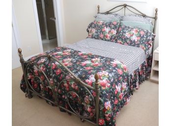 Full Size Ornate Metal Bed Frame With Serta Mattress And RALPH LAUREN Bedding   