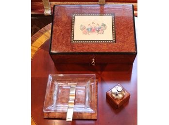 Burl Finished Inlay Lacquered Cigar Humidor Set