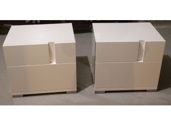 Pair Of White Lacquer & Chromed Metal Night Stands