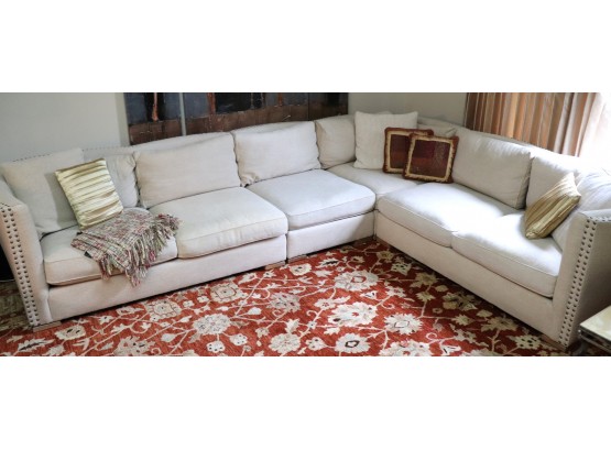 Large 4 Piece Sectional With Curved Back And Studding Along Edges By A.R.T. Includes Decorative Pillows