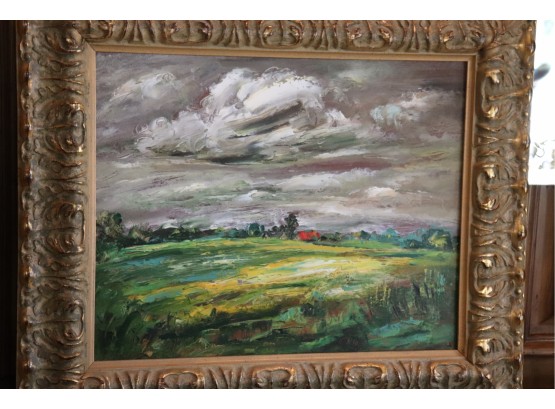 Signed Landscape Painting Signed By European Artist AP 90 In Solid Wood Frame
