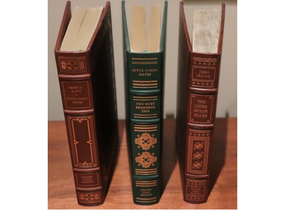 3 Signed Leather Bound, First Edition Books By The Franklin Library 2 X Joyce Carol Oates, John Irving