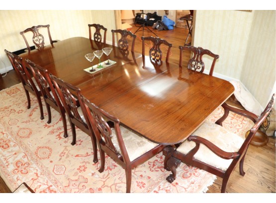 Large Quality Pedestal Mahogany Dining Room Table With 12 Chairs From Baker Furniture