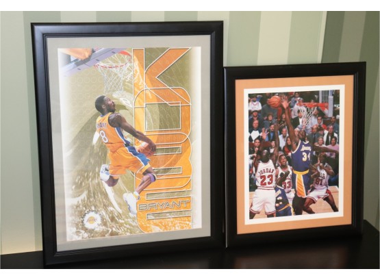 Set Of 2 Large Framed NBA Basketball Pictures Kobe Bryant And Shaquille O'Neal