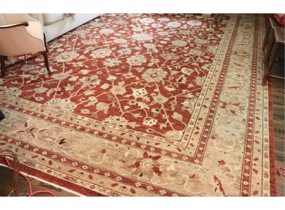 Large Handmade Carpet With Floral Pattern Measures Approximately 17.5 FT X 12 FT