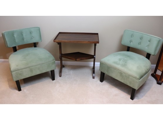 Pair Of Contemporary Tufted Back Moss Green Side Chairs By Office Star Products Includes Side Table