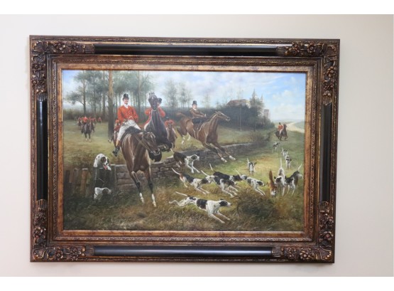 Large Equestrian Fox Hunting Painting Signed By Artist R. Arnold 44' W X 33' Tall