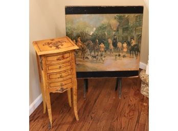 Small French Farm Style Jewelry Stand With Drawers & Metal Detail & Vintage Victorian Style Folding Table