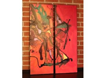 Amazing Multicolored Abstract Diptych Signed By Artist On Back