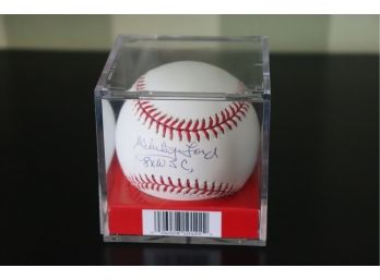 Signed Whitey Ford Baseball In Case With COA Sticker 0248445