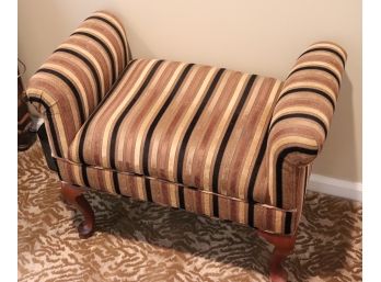 Very Cute Rolled Arm Vanity Bench With Multicolored Striped Fabric