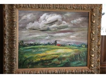 Signed Landscape Painting Signed By European Artist AP 90 In Solid Wood Frame