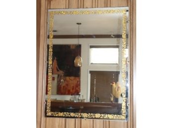 Large Etched Wall Mirror With Gold Detail